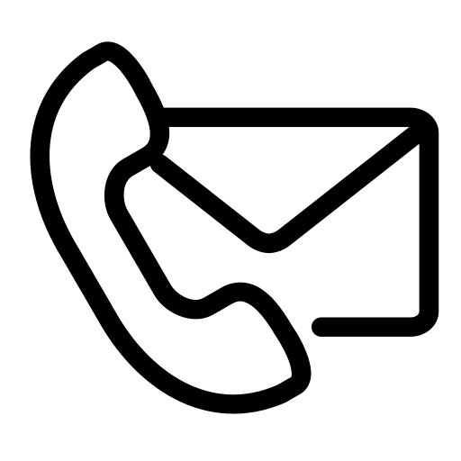 An illustration of a phone and an envelope icon representing the company’s contact information by phone and email.